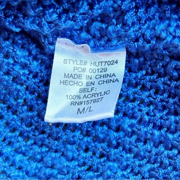 Esley Blue Lightweight Knit Sweater M/L V-Neck Dolman Sleeve Textured Pullover - Picture 7 of 8